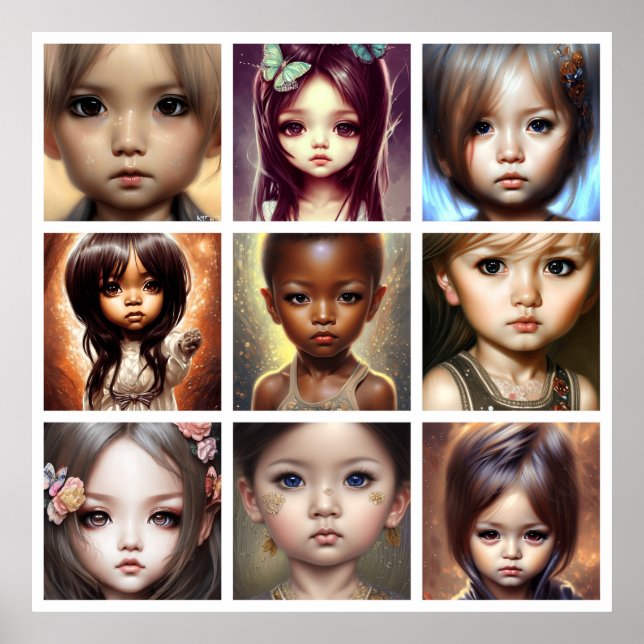 Poster Petite fille aux gros yeux Toddlers Art moderne 9 (Devant)