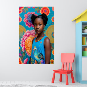 Poster Petite fille avec débardeur d'oiseau