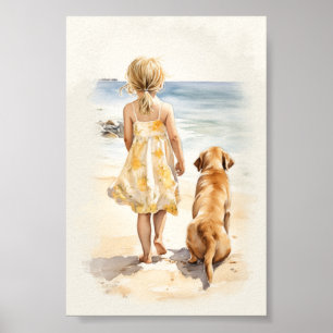 Poster Petite fille avec labrador