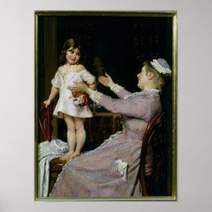 Poster Petite fille avec une poupée et son infirmière,