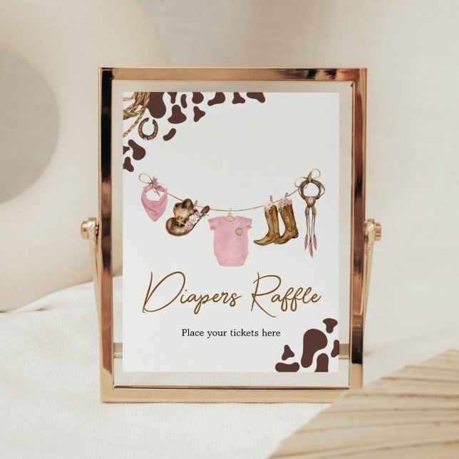 Poster Petite fille Baby shower Déchets Raffin (Pink Western Rodeo Baby Shower Diaper Raffle Sign)