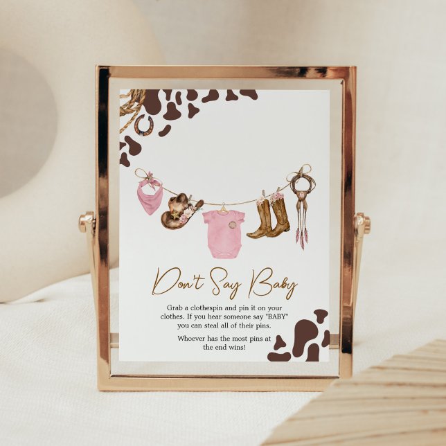 Poster Petite fille Baby shower ne pas dire bébé (Pink Western Rodeo Baby Shower Don't Say Baby Sign)