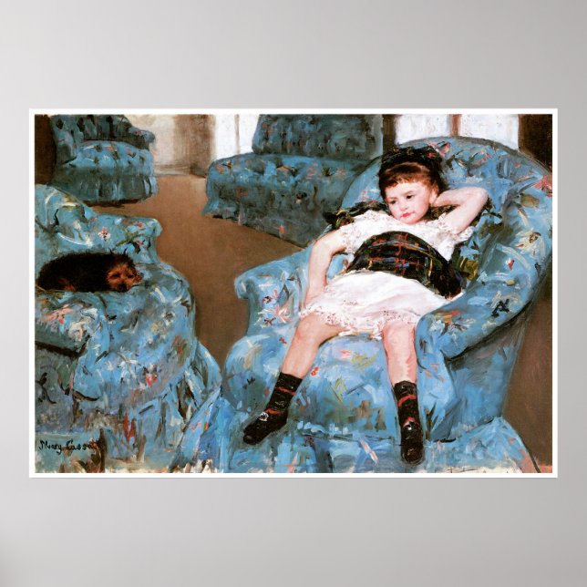 Poster Petite fille dans un fauteuil bleu, 1878 Mary Cass (Devant)