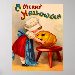 Poster Petite fille et Jack O'Lantern