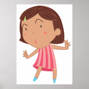 Poster Petite Fille Fantaisiste en Robe Rayée Rose