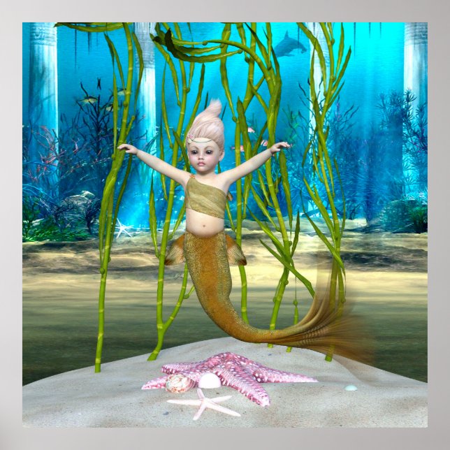 Poster Petite fille Imaginaire mignonne, Océan Bleu (Devant)