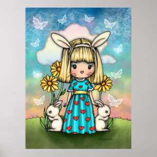 Poster Petite Fille Lapin Fantaisie de Printemps Art