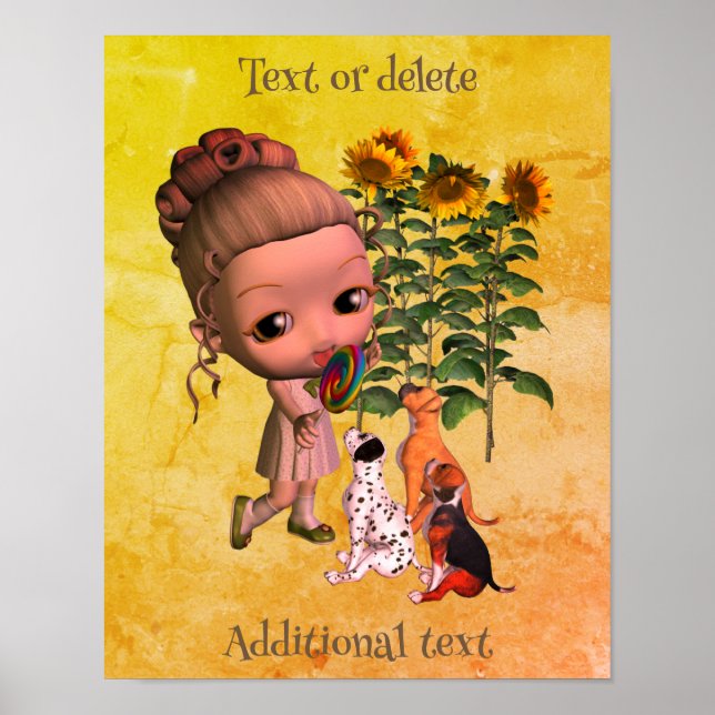 Poster Petite Fille Lollipop Et Chiots Personnalisés (Devant)