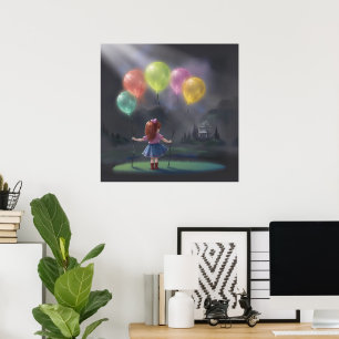 Poster Petite fille mignonne avec des ballons