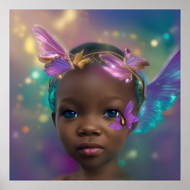 Poster Petite fille mignonne ethnique papillon pourpre tu (Devant)
