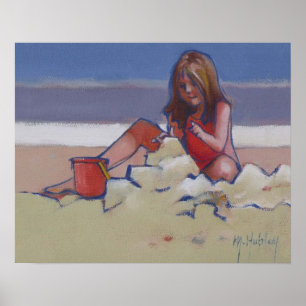 Poster Petite fille mignonne jouant dans le sable