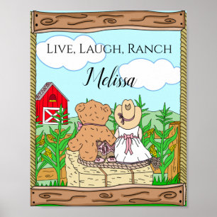 Poster Petite fille mignonne personnalisée et ours en pel