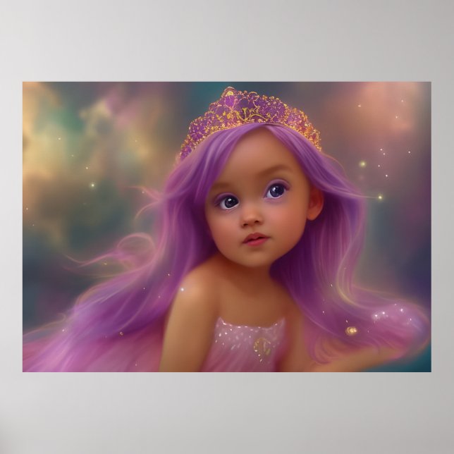 Poster Petite fille papillon ailes violet rose (Devant)