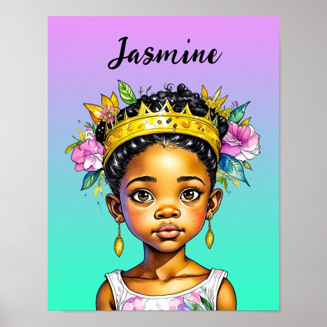 Poster Petite fille personnalisée Princesse de couleur (Devant)