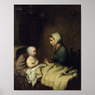 Poster Petite fille qui dit ses prières au lit