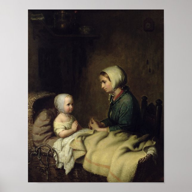 Poster Petite fille qui dit ses prières au lit (Devant)