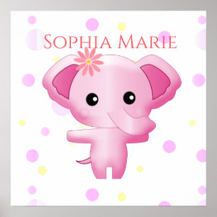 Poster Petite fille rose adorable Eléphant
