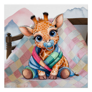 Poster Petite girafe Pacifique et Baby shower de couvertu