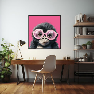 Poster Petite Gorilla avec lunettes roses