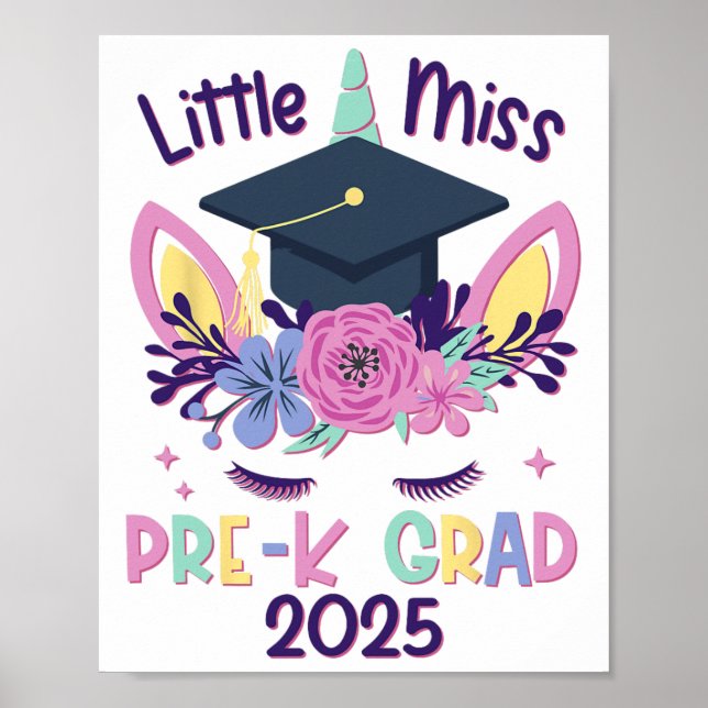 Poster Petite Mlle Pré-k Grad Préscolaire Prek Graduation (Devant)