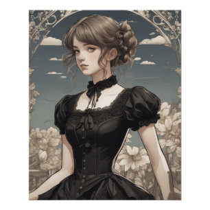 Poster Petite robe noire Imaginaire AI Art - Anime Vintag