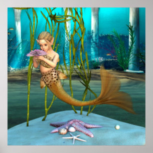 Poster Petite sirène avec fleur d'anémone