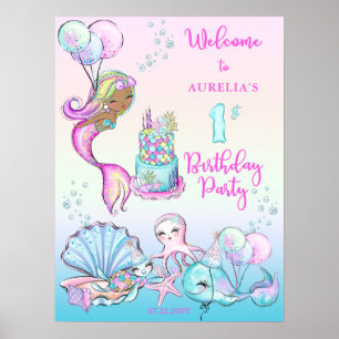 Poster Petite Sirène de Couleur - Fille 1er Anniversaire