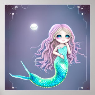 Poster Petite Sirène mignonne turquoise queue cadeau Post