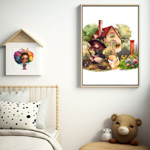 Poster Petite Sorcière Et Renard Mignons 