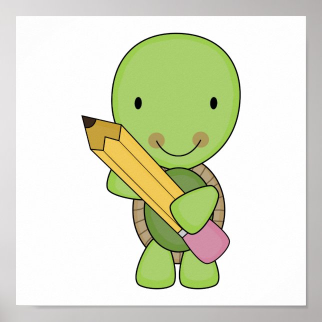 Poster petite tortue mignonne au crayon (Devant)