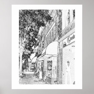 Poster Petite ville de place de magasins de carré de
