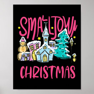 Poster Petite ville Noël Noël Arbre Eglise Snowman hommes