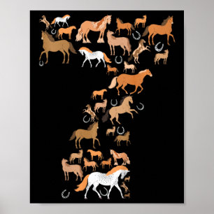 Poster Petites filles 7 ans 7e anniversaire Cheval Graphi