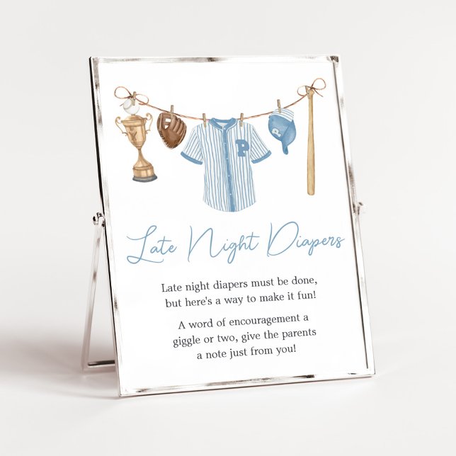 Poster Petits Diapositives De Baseball De Fin De Nuit (Baseball Little Slugger Baby Shower Late Night Diapers Sign)
