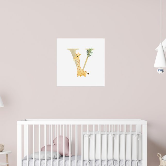 Poster Petits enfants Girafe animal Monogramme V Nursery (Pépinière 2)