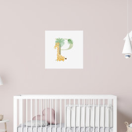 Poster Petits enfants Giraffe animal Monogramme P Nursery