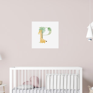 Poster Petits enfants Giraffe animal Monogramme P Nursery