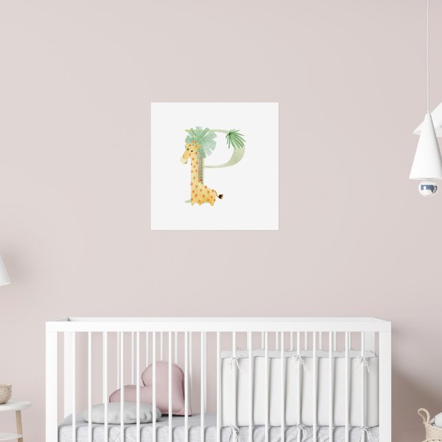 Poster Petits enfants Giraffe animal Monogramme P Nursery (Pépinière 2)
