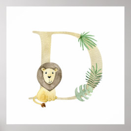 Poster Petits enfants Lion animal Monogramme D Nursery