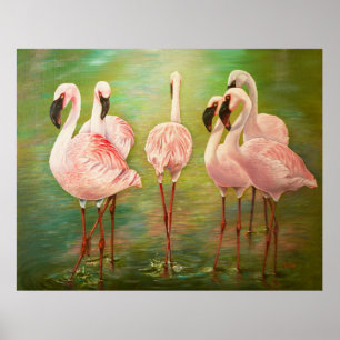 Poster Petits flamants roses peindre art