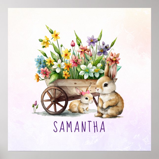 Poster Petits lapins Personnalisés Fille Pâques (Devant)