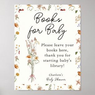 Poster Petits livres de Baby shower en ivoire Fleur sauva