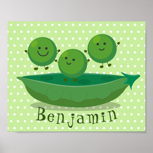 Poster Petits pois sauteurs en pod dessin animé illustrat (Devant)