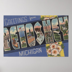 Poster Petoskey, Michigan - Scènes de grandes lettres