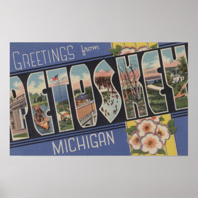 Poster Petoskey, Michigan - Scènes de grandes lettres (Devant)