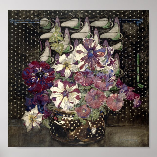 Poster Petunias par Charles Rennie Mackintosh (Devant)