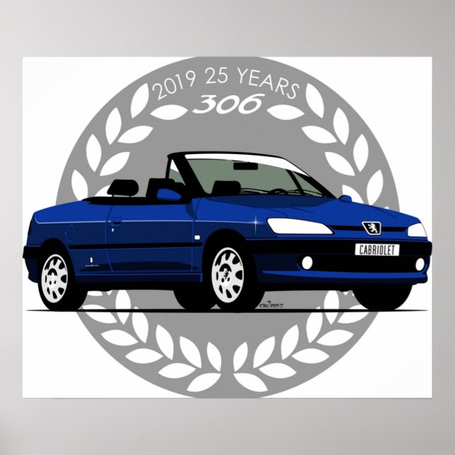 Poster Peugeot 306 Cabriolet bleu (Devant)