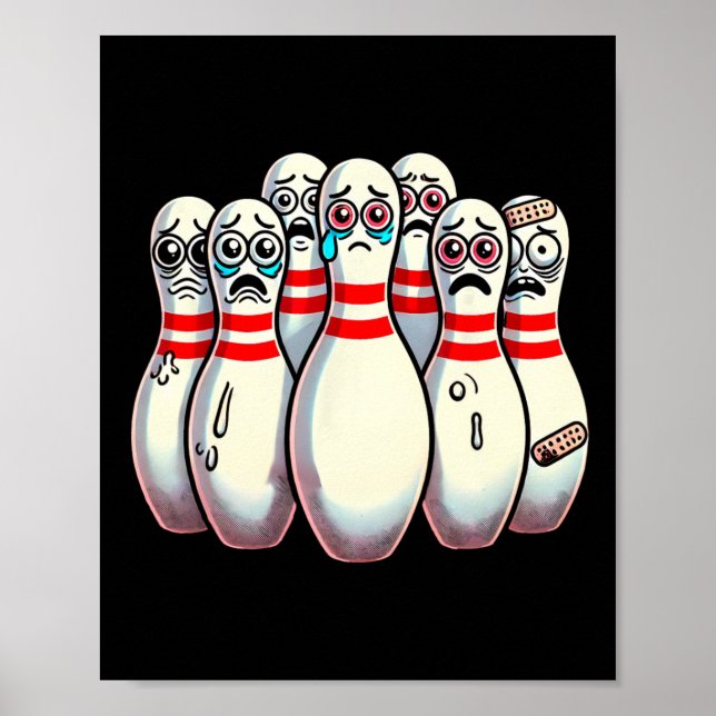 Poster Peur Bowling Pins Cartoon Fun Bowler Humorisme (Devant)