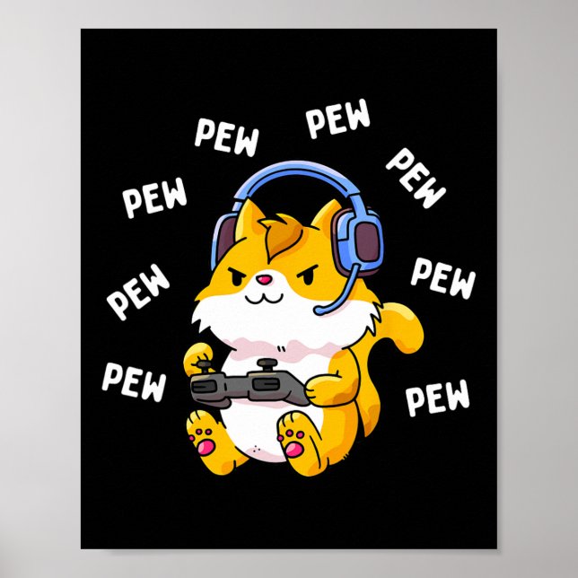 Poster Pew Pew Gamer Chat Vidéo Jeu Chats Jeu Kitty Lov (Devant)