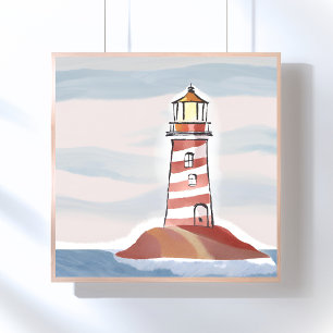 Poster Phare Classique   Aquarelle Côtière Océanique